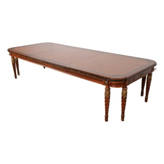 Henredon Grand Provenance Italian Neoclassical Inlaid Cherry and Burl Wood Parcel Gilt Extension Dining Table For Sale