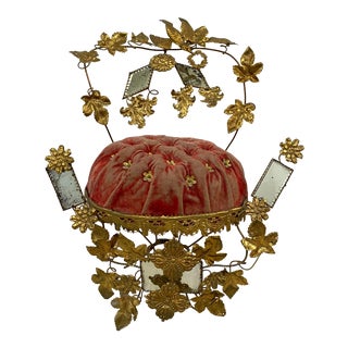 Victorian Era Gilded Metal Wedding Pin Cushion C.1900 For Sale