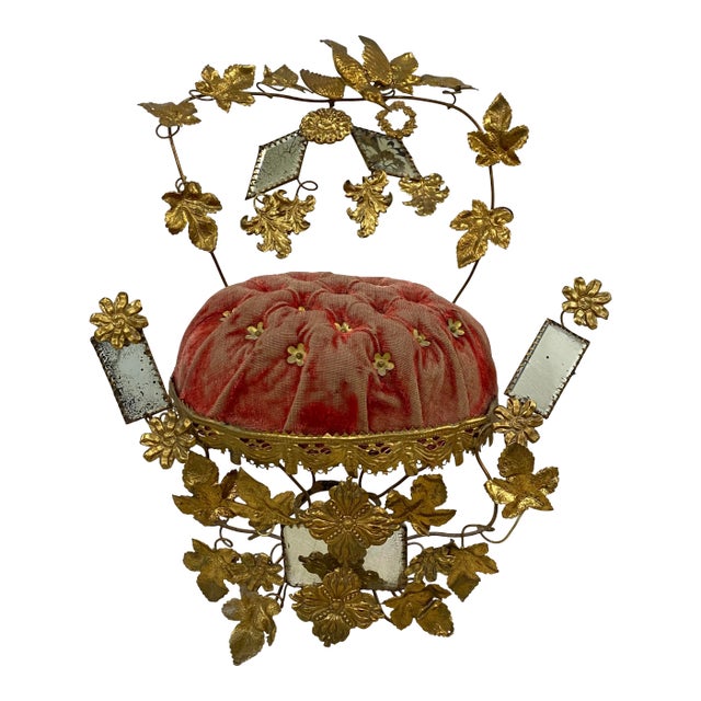 Victorian Era Gilded Metal Wedding Pin Cushion C.1900 For Sale