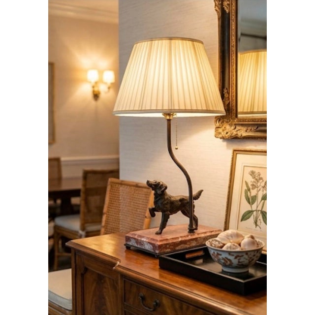 Bronze Vintage Patinated Bronze Sporting Dog Accent Lamp on Veined Rouge Marble Base For Sale - Image 8 of 12