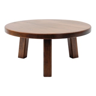 French Round Oak Coffee Table in the style of Pierre Chapo, 1960s For Sale