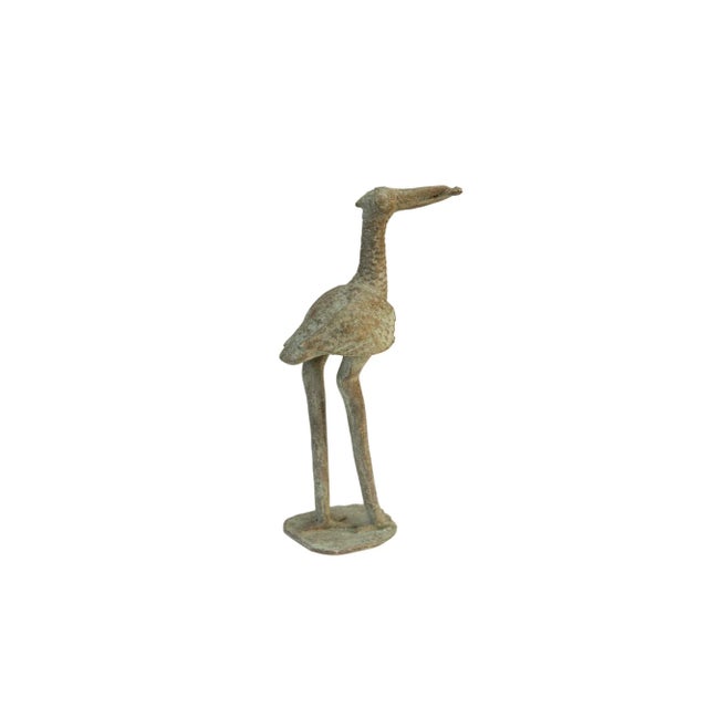 Metal Vintage African Large Oxidized Bronze Stork Eating Fish For Sale - Image 7 of 7