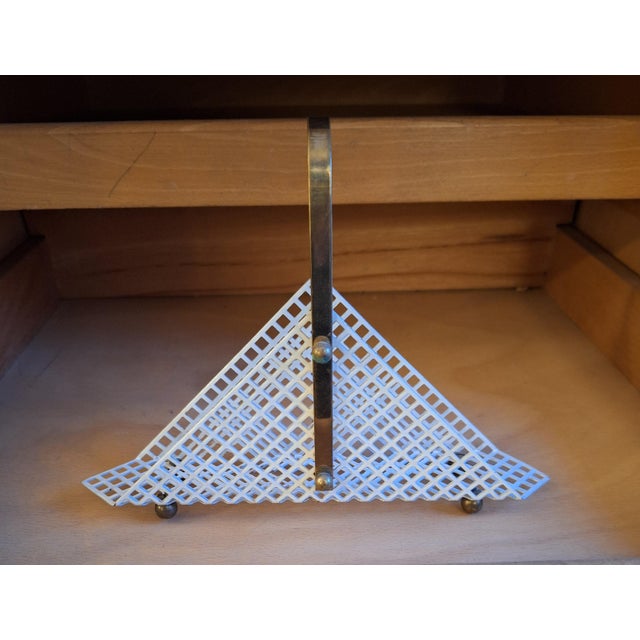 Mid-Century Napkin Holder in Lacquered Perforated Metal with Brass Handle and Feet, 1950s For Sale - Image 4 of 6