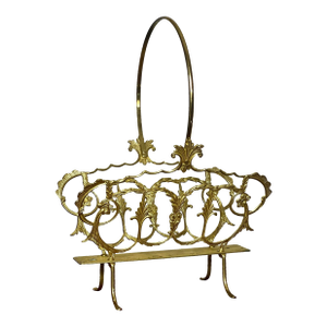 1950s Italian Hollywood Regency Solid Brass Magazine, Log or Book Basket Holder