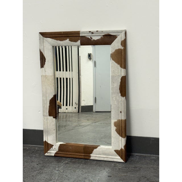 Rustic Made Goods Charles Brown + White Hide Framed Mirror For Sale - Image 3 of 12