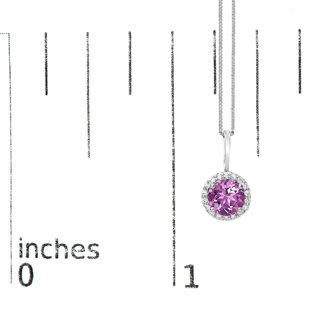 Early 21st Century 10K White Gold Purple Amethyst and 1/10 Cttw Diamond Accent Halo Pendant Necklace For Sale - Image 5 of 5