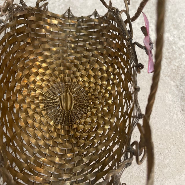 1920s Loetz Style Iridescent Glass Bowl in Bronze Basket For Sale - Image 9 of 9
