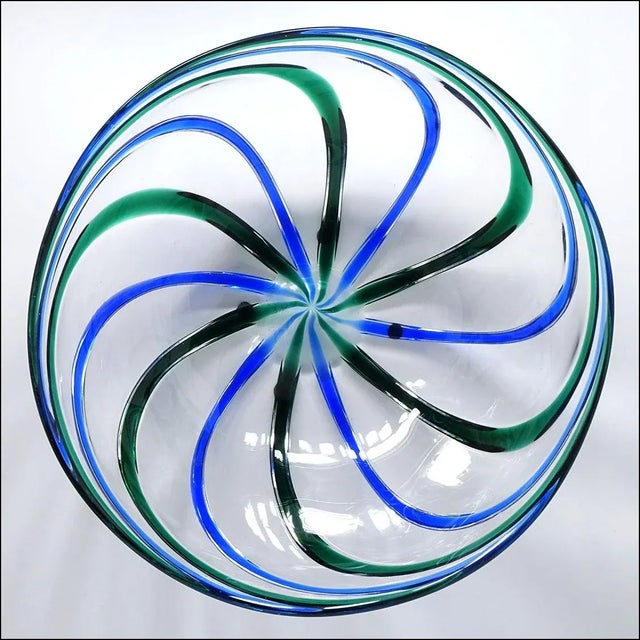 Archimede Seguso 1970s Archimede Seguso Signed Studio Art Glass Bowl Spiral Ribbon Stripes For Sale - Image 4 of 8