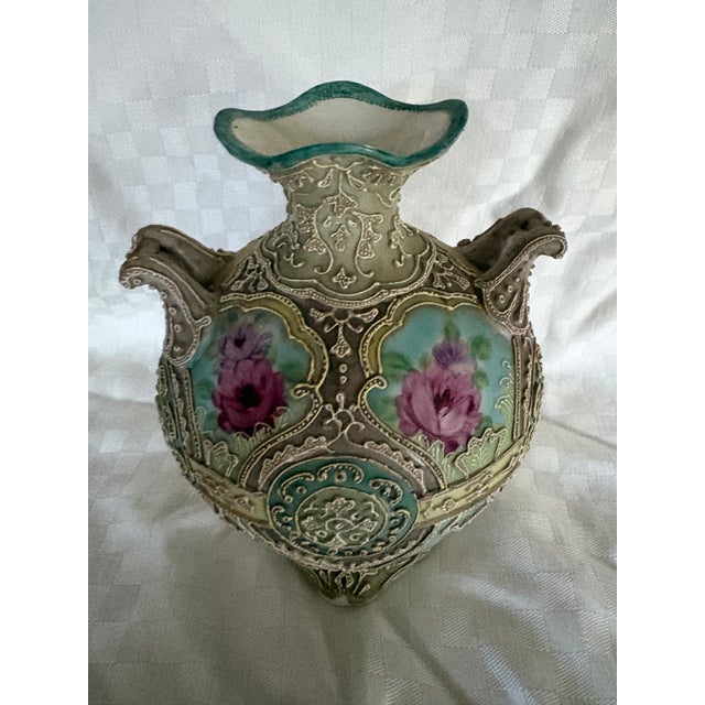 Japanese Late 19th C Japanese Double Handles Moriage Porcelain Vase For Sale - Image 3 of 16