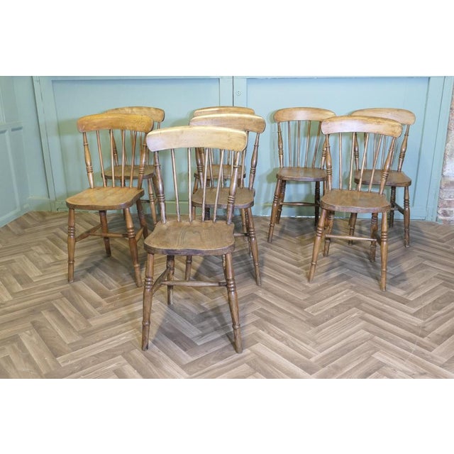 Set of 8 Victorian Beech & Elm Country Kitchen Dining Chairs The chairs are a classic stick back design, they are very...