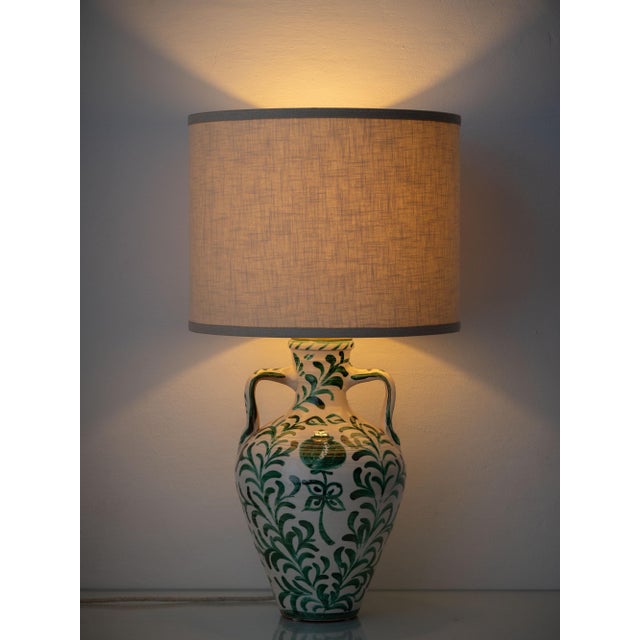 Spanish Revival Ceramic Table Lamps with New Linen Shades, 2010s, Set of 2 For Sale - Image 3 of 18