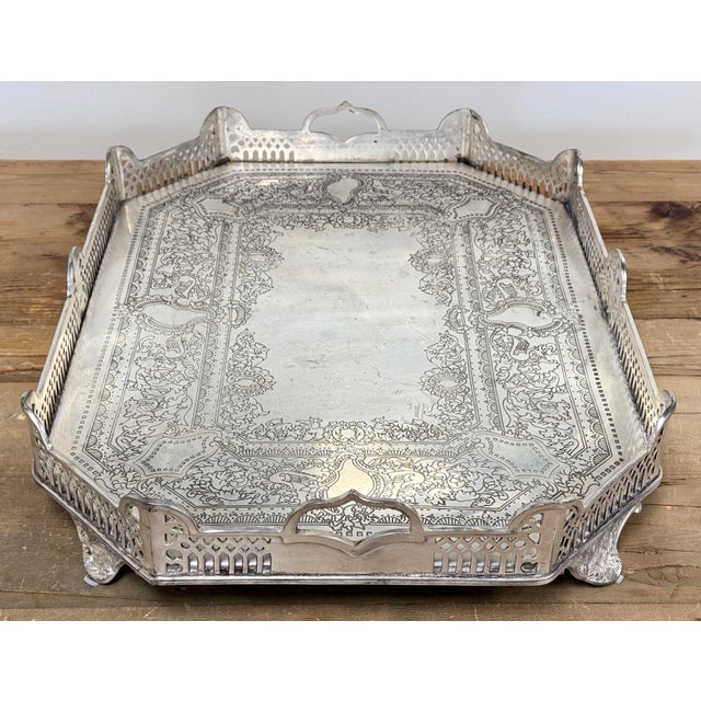 Silver Grand 19th C English Style Silverplate Serving Tray For Sale - Image 8 of 11