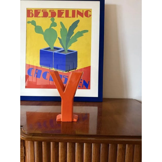 Ceramic Space Age Orange Y Letter Shaped Ceramic Solifleur Vase by Marcel Radureau, 1970 For Sale - Image 7 of 13