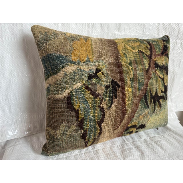 Mid-Century Modern 17th Century Flemish Tapestry Verdure Floral Pillow For Sale - Image 3 of 4