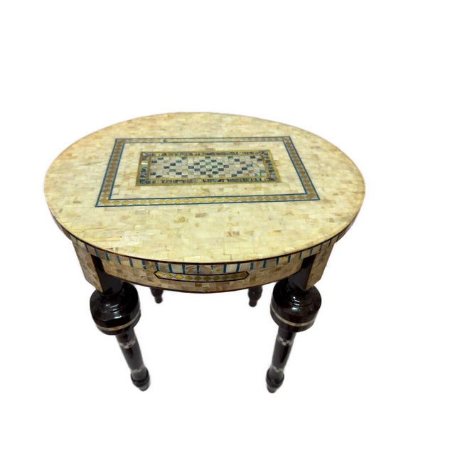 Wood Handmade Shell Inlay End Table – Egyptian Wood & Copper For Sale - Image 7 of 12
