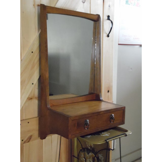 Vintage Mid Century Danish Modern Walnut Wall Mirror With Shelf