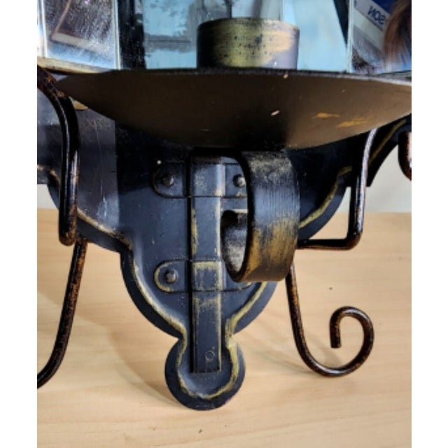 Vintage Tapered 5-Panel Mirrored Metal Toleware Candle Sconce For Sale - Image 9 of 9