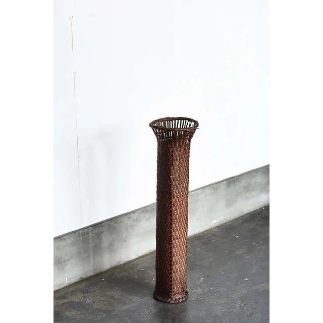 Antique Cylindrical Tall Japanese Woven Rattan Vase For Sale - Image 10 of 10