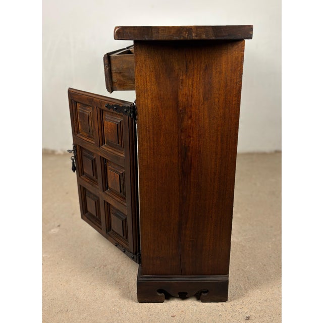 Spanish Rustic Oak Sideboard with Paneled Doors and Iron Hardware, 1930s For Sale - Image 6 of 11