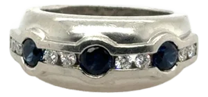 Late 20th Century Kieselstein Cord Blue Sapphire Diamond Platinum Ring, Size 7