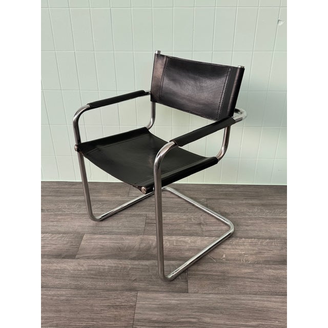 Vintage Italian Chair in Chromed Steel and Black Leather, 1970s For Sale - Image 6 of 14