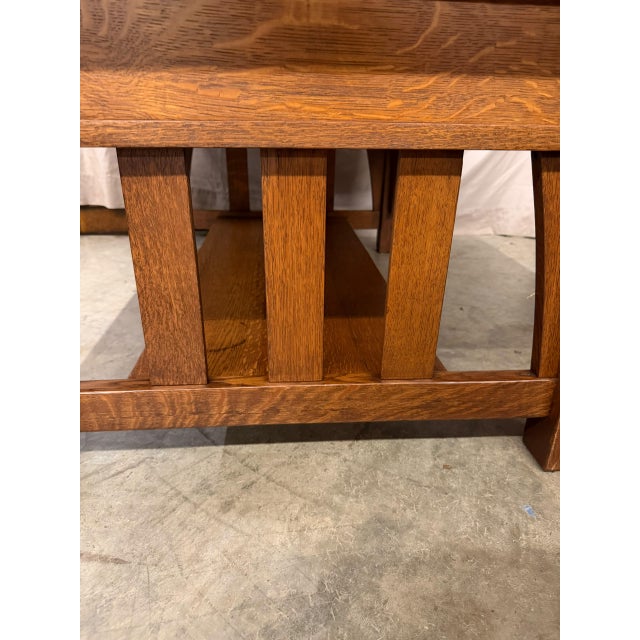 American Mission Quarter-Sawn Oak Coffee Table With Two Drawers and Lower Shelf, Circa 1890–1910 For Sale - Image 4 of 17