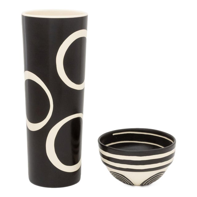 Ken Edwards Two Black and White Art Pottery Vessels For Sale