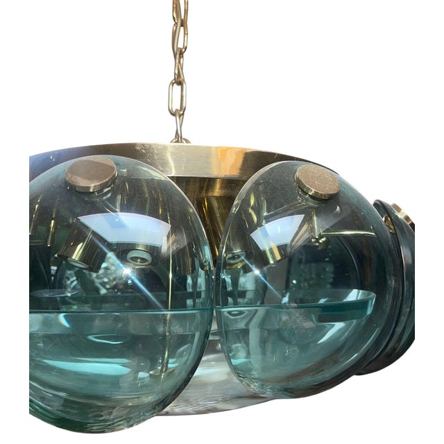 Metal 1960s Cristal Arte Beveled Glass & Brass Pendant For Sale - Image 7 of 7
