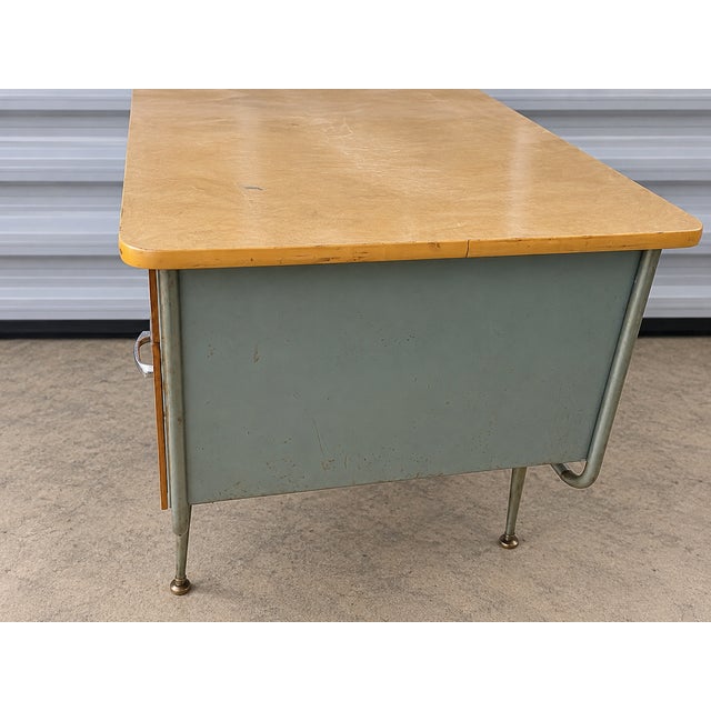 1950s Attributed to Raymond Loewy for Brunswick Industrial Metal Writing Desk For Sale In Atlanta - Image 6 of 7