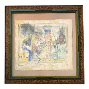 1940’s Original Modernist Surrealist Nude Figure Watercolor Painting “Monuments in Moonlight”