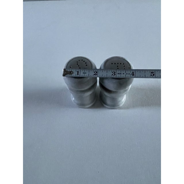 Vintage French Kitchen Carved White Marble Salt and Pepper Shaker Set For Sale - Image 4 of 5