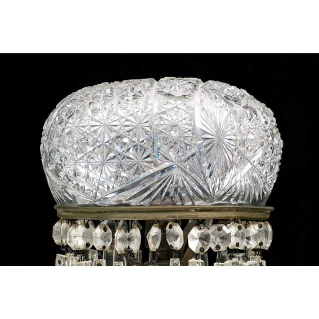 Transparent Antique American Brilliant Period Cut Glass Mushroom Lamp With Crystal Prisms For Sale - Image 8 of 9