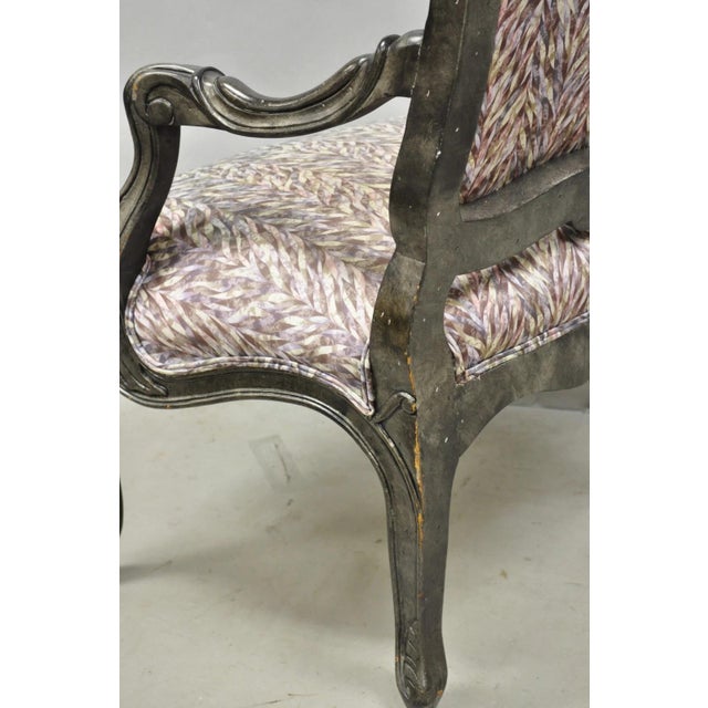 Vintage Italian Baroque Rococo Style Silver Leaf Gilt Lounge Arm Chairs - A Pair For Sale - Image 14 of 18