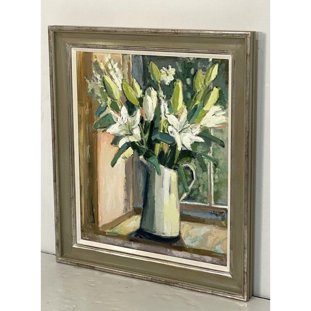 Contemporary British Framed Oil Painting on Canvas (Lilies in a Jug) For Sale - Image 4 of 13