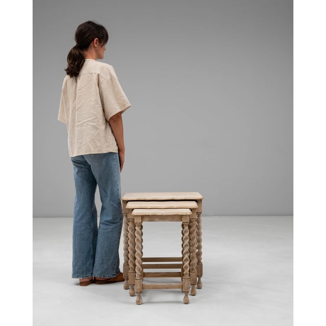 20th Century French Oak Nesting Tables With Barley Twist Legs - Set of 3 For Sale - Image 18 of 18