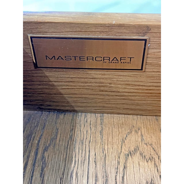 Feast your eyes on this absolutely stunning pair of Bernhard Rohne acid-etched brass and amboyna burl nightstands for...