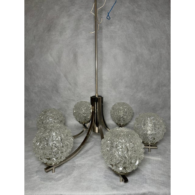 Chrome Chandelier with Pressed Glass Shades from Fischer Leuchten, Germany, 1970s For Sale - Image 4 of 15