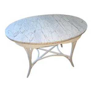 Antique White Marble Top Wicker Table