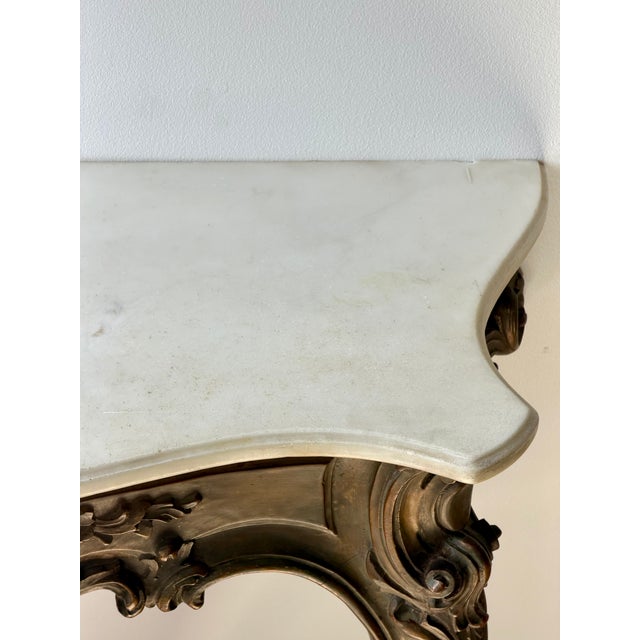 Gold Antique Rococo Style Carved Wood Console With Marble Top For Sale - Image 8 of 14
