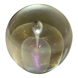 1980s Rw Stephen Iridescent Hand Blown Art Studio Glass Paperweight Teardrop Sphere For Sale