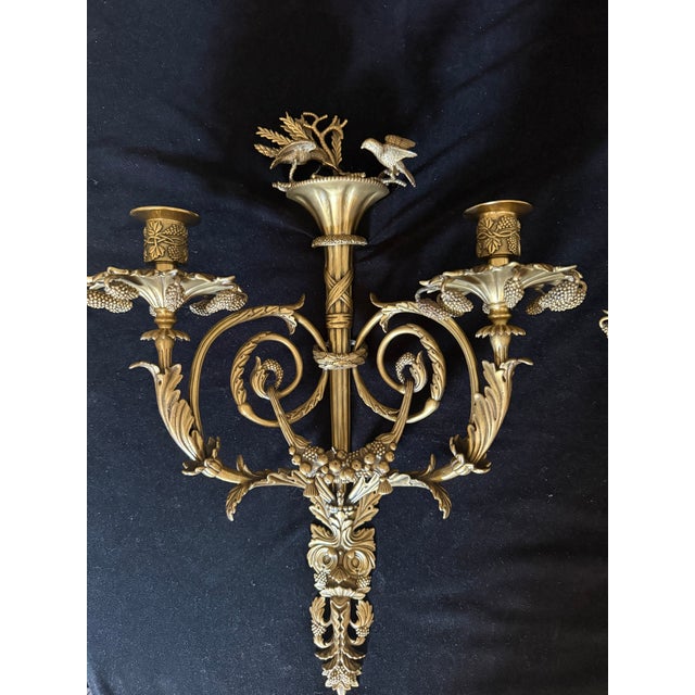 Metal Vintage Pair Decorative Crafts Inc. Neoclassical Brass Two Arm Candle Sconces. Rare For Sale - Image 7 of 10