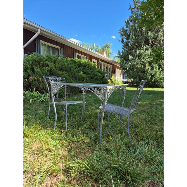 Vintage Wrought Iron Patio Set Attributed to Woodard Furniture's Orleans Collection For Sale - Image 9 of 13
