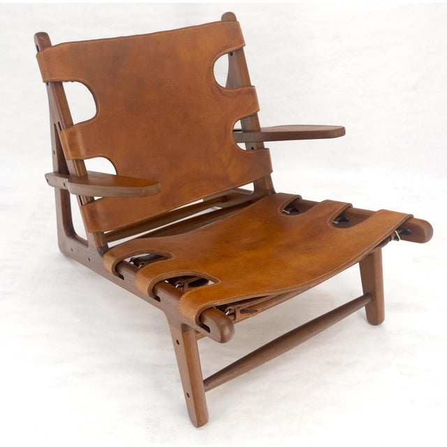Mid 20th Century Hunting Chair in Teak Thick Leather Upholstery Lounge Chair MINT For Sale - Image 5 of 18