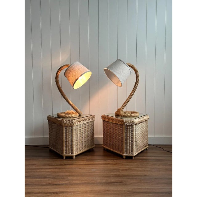 Textile Coastal Vintage Jute Rope Table Lamps, Pair For Sale - Image 7 of 18
