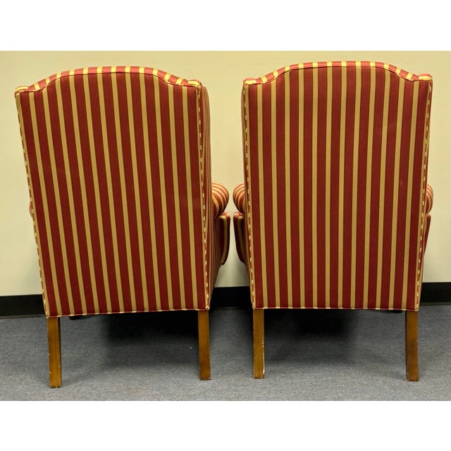 Late 20th Century Striped Upholstered Wingback Chairs- A Pair For Sale In New York - Image 6 of 12