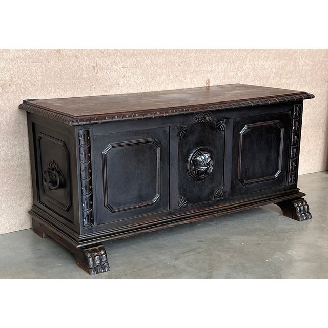 Antique carved walnut cassone coffer on paw feet from Spain, circa 1880. Very versatile as well: Could be used as a...