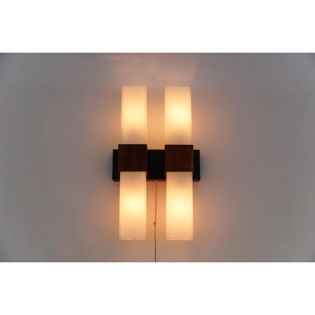Wood Teak and Opaline Glass Wall Lamp from Kaiser Leuchten, 1960s For Sale - Image 7 of 17