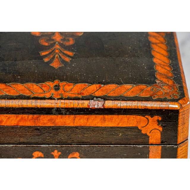 Beautiful Antique Victorian Lacquered Music Box Case Decorative Inlaid Wooden Box W/ Key European Home Decor For Sale - Image 16 of 18