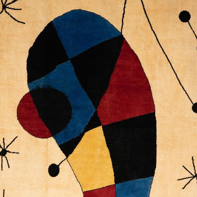 Rug, or tapestry, inspired by Joan Miro. Hand-knotted and in Merino wool. Contemporary work. Contemporary work of...