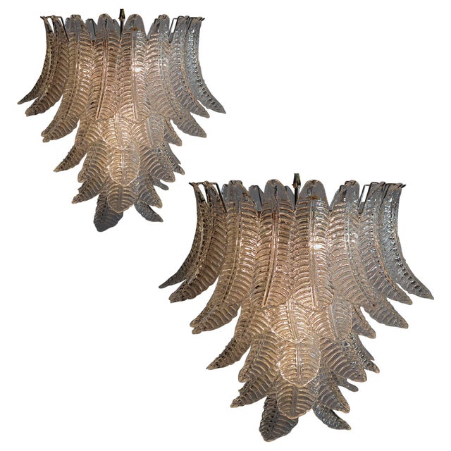 Italian Leaf Chandeliers in the Style of Barovier & Toso, Murano, Set of 2 For Sale - Image 11 of 11